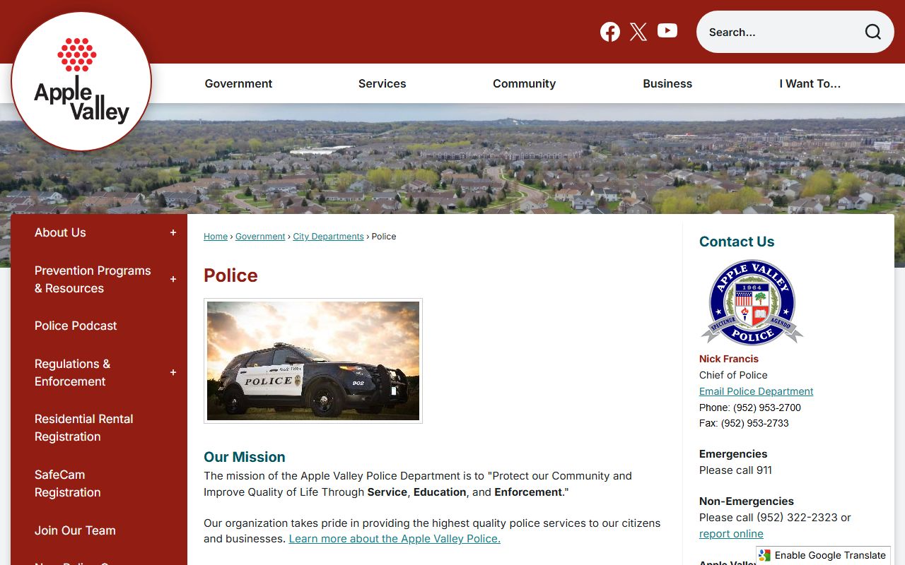 Apple Valley Police Department website for arrest records