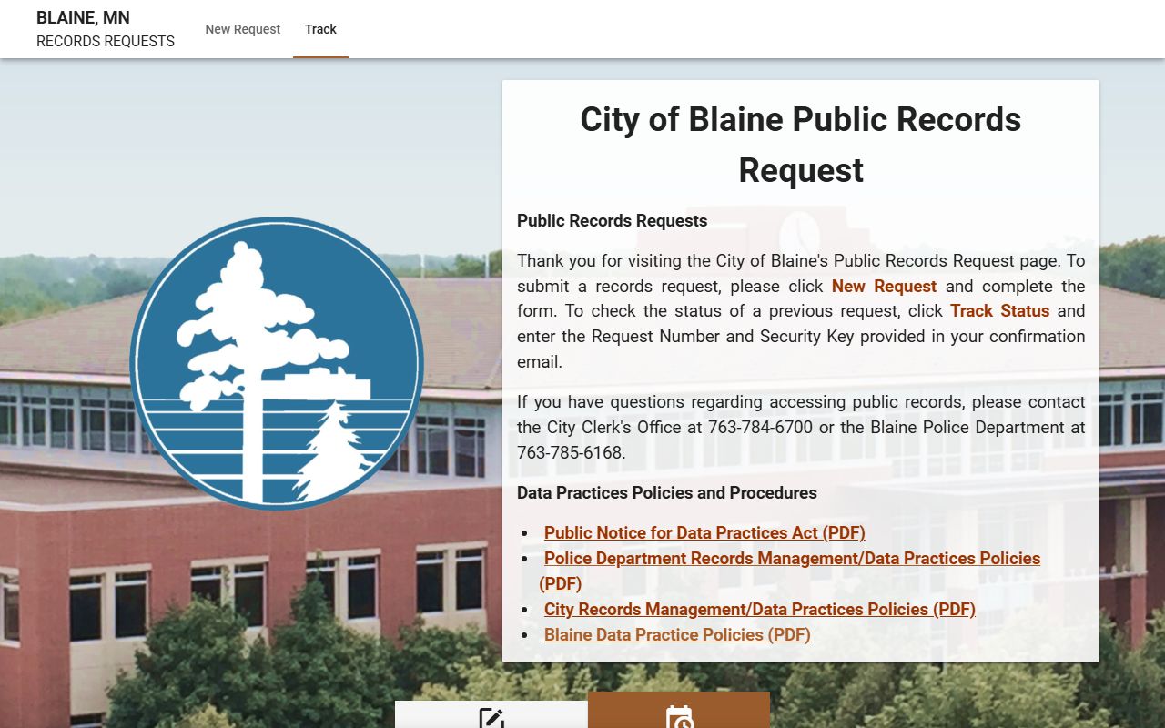 Blaine JustFOIA portal for online police records requests