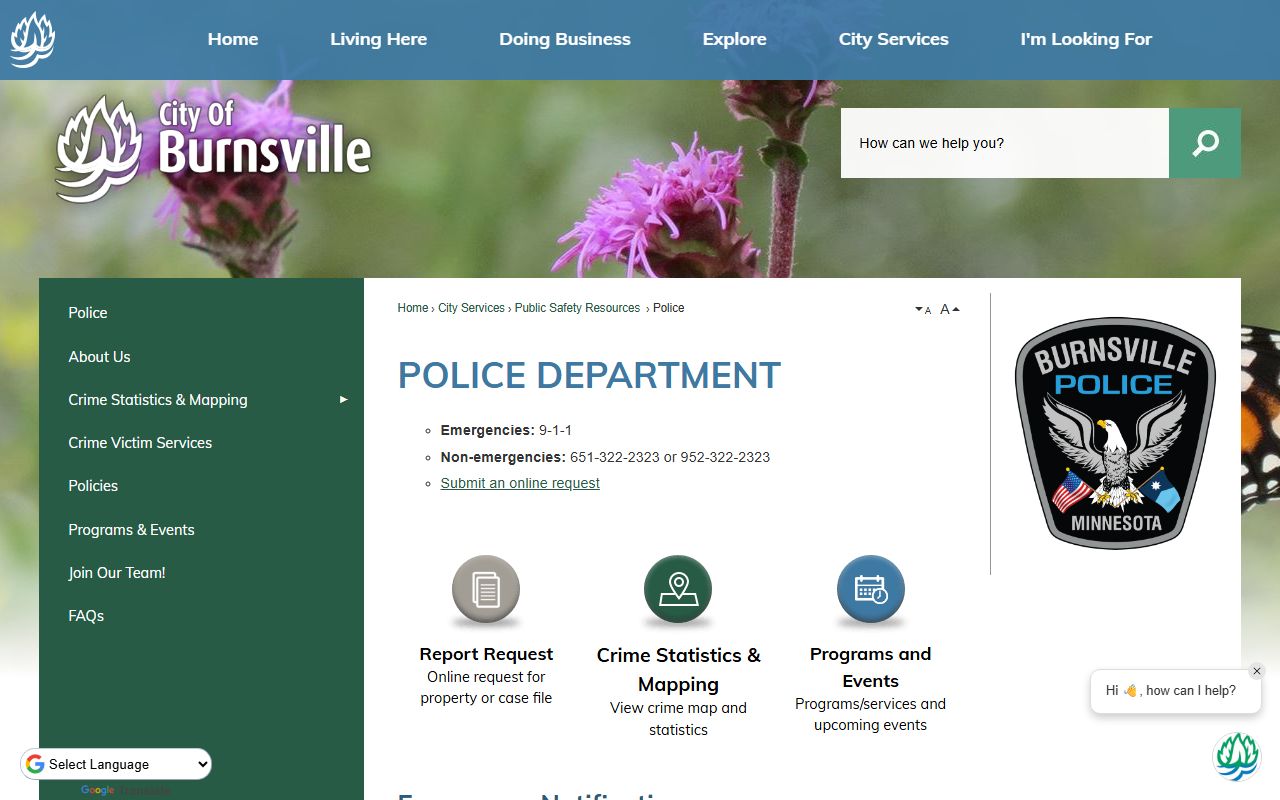 Burnsville Police Department website for arrest records