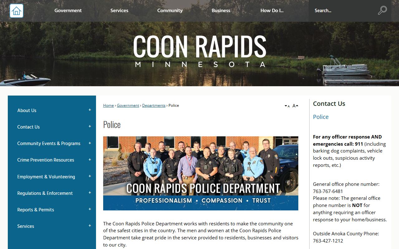 Coon Rapids Police Department website for arrest records