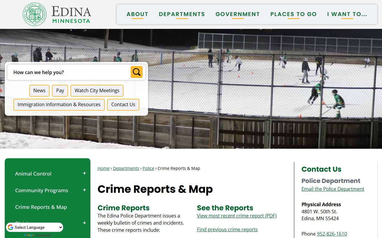 Edina crime reports map for recent incident data