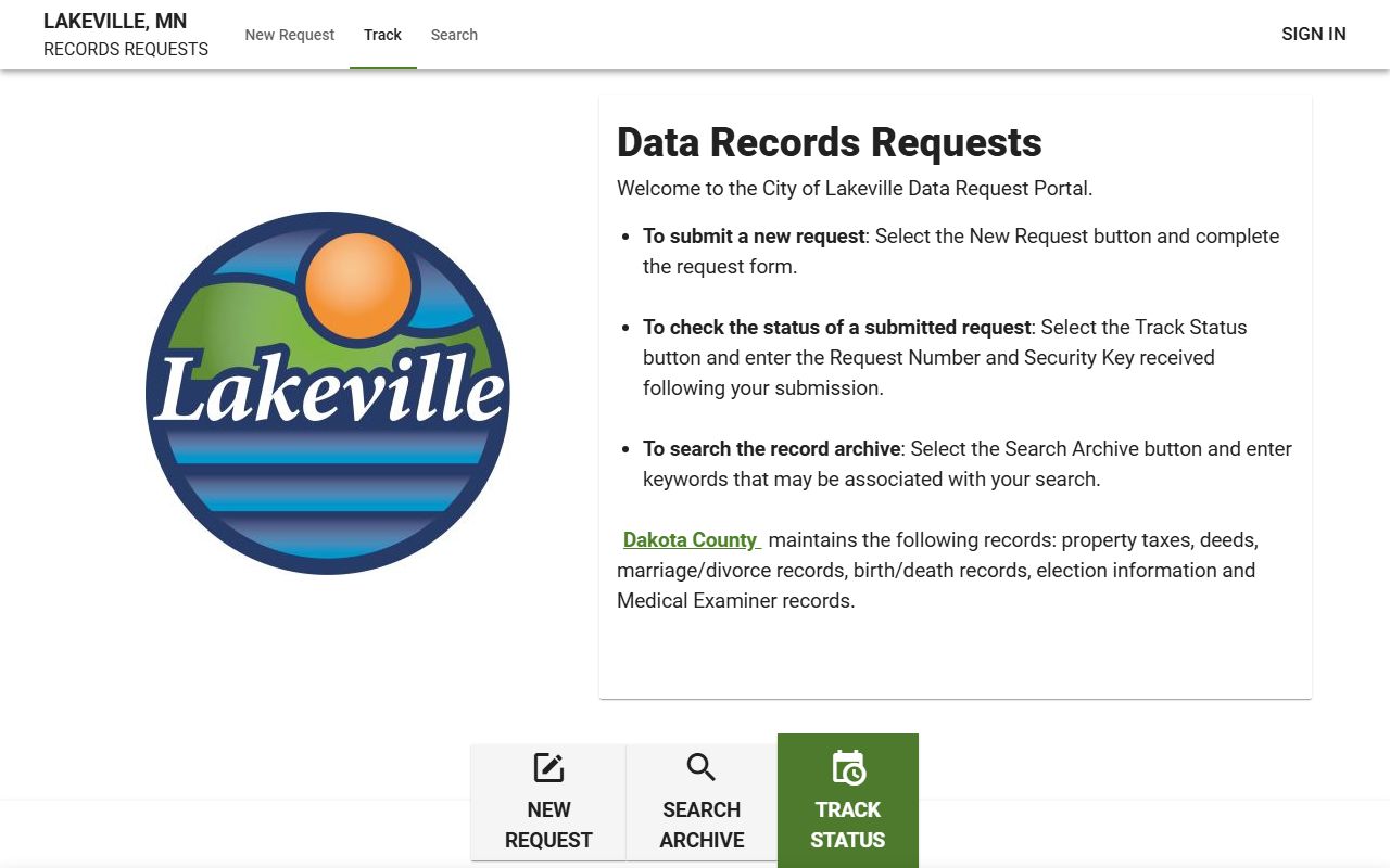 Lakeville JustFOIA portal for police records and arrest data requests