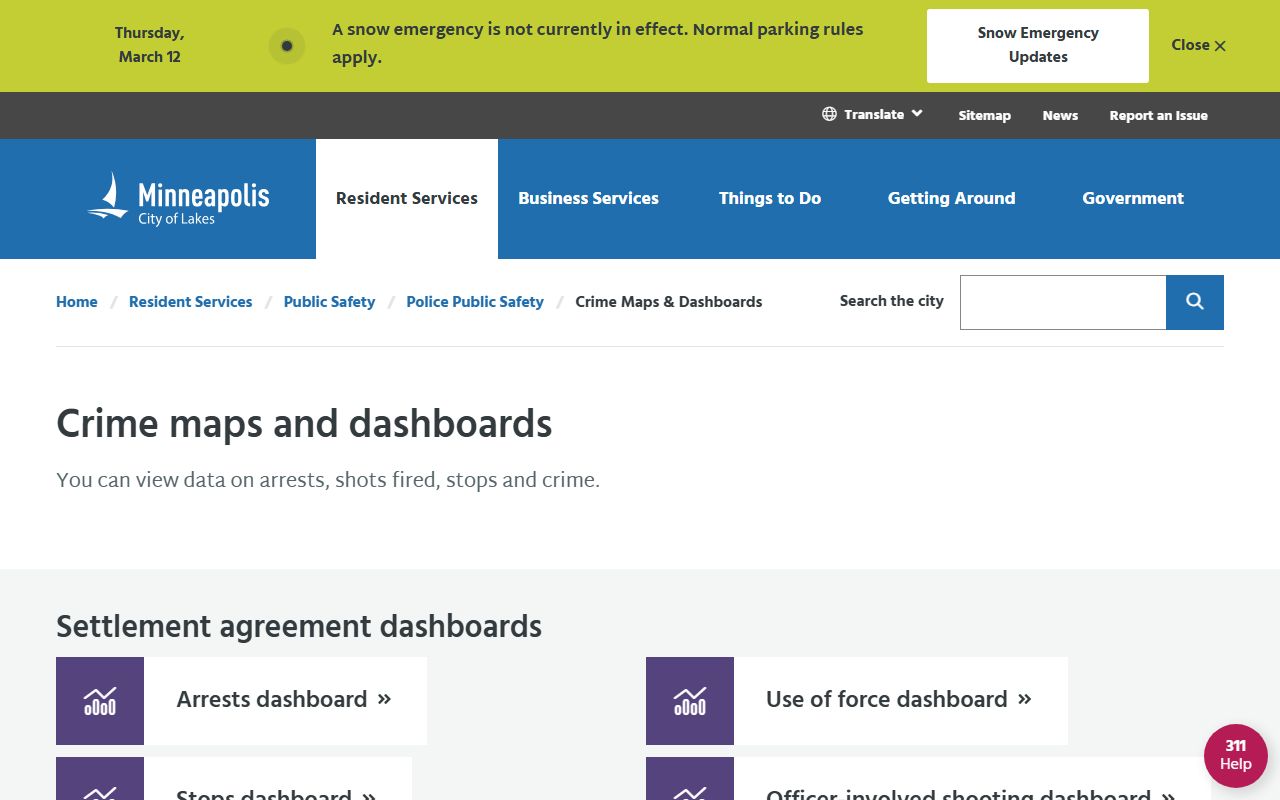 Minneapolis crime maps and dashboards for arrest records