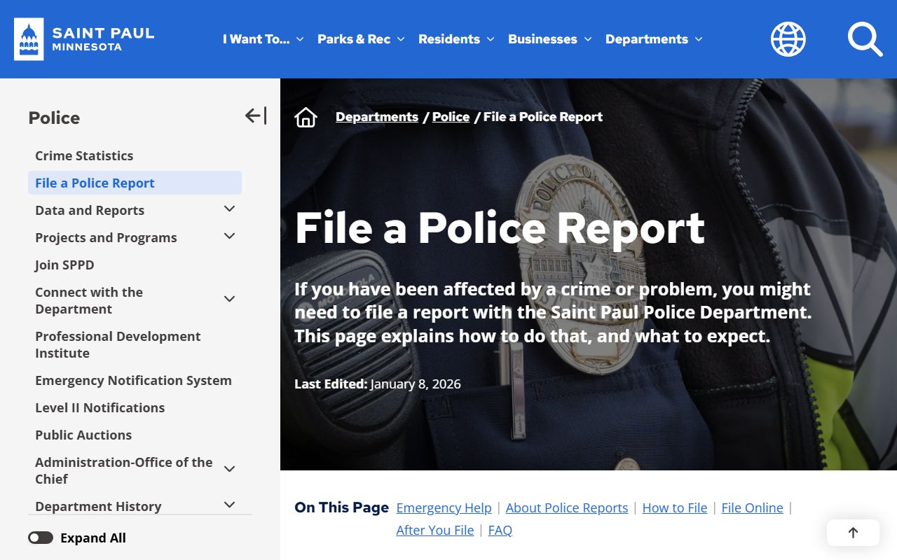 St. Paul file a police report page for incident reporting