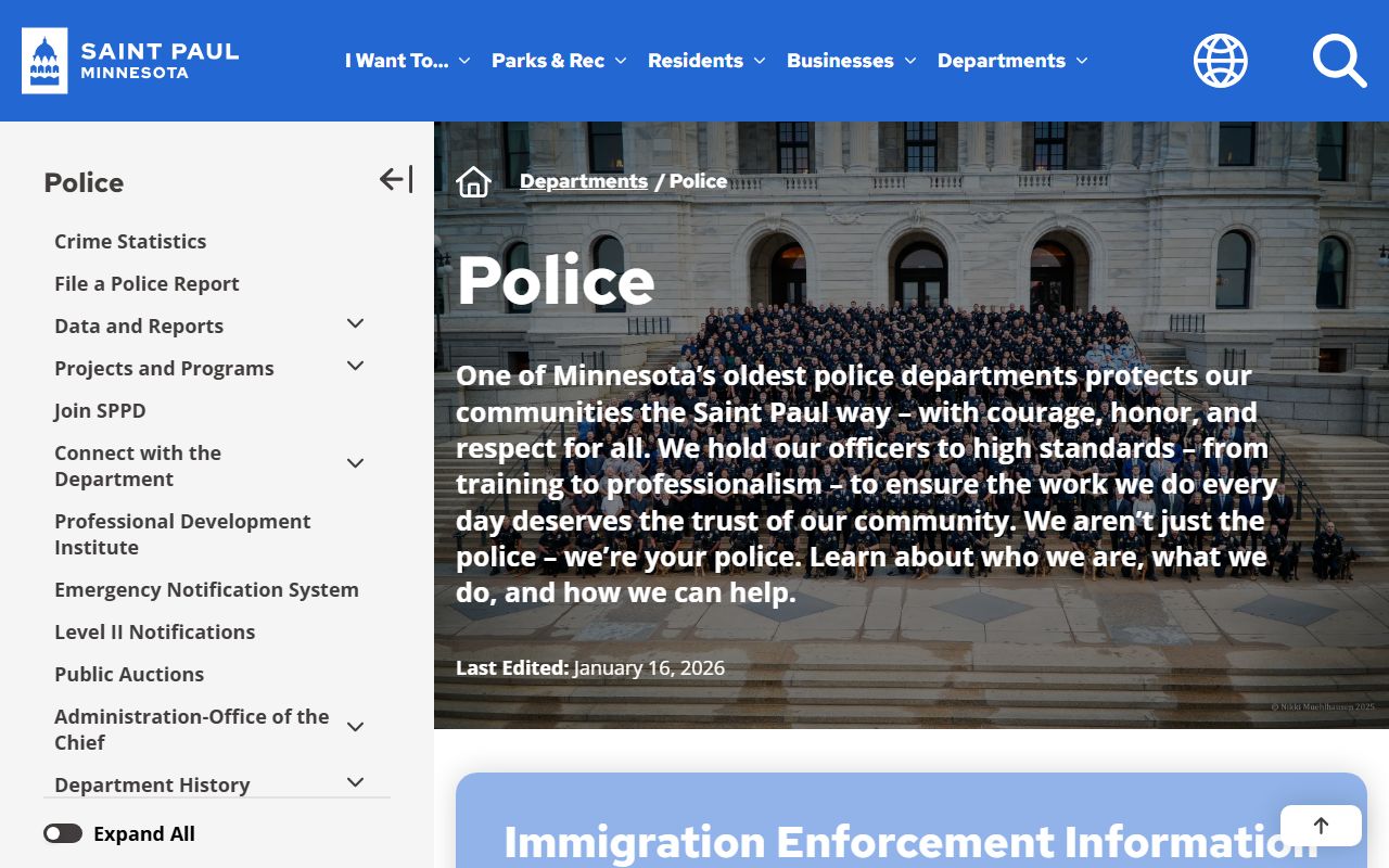Saint Paul Police Department website for St. Paul arrest records