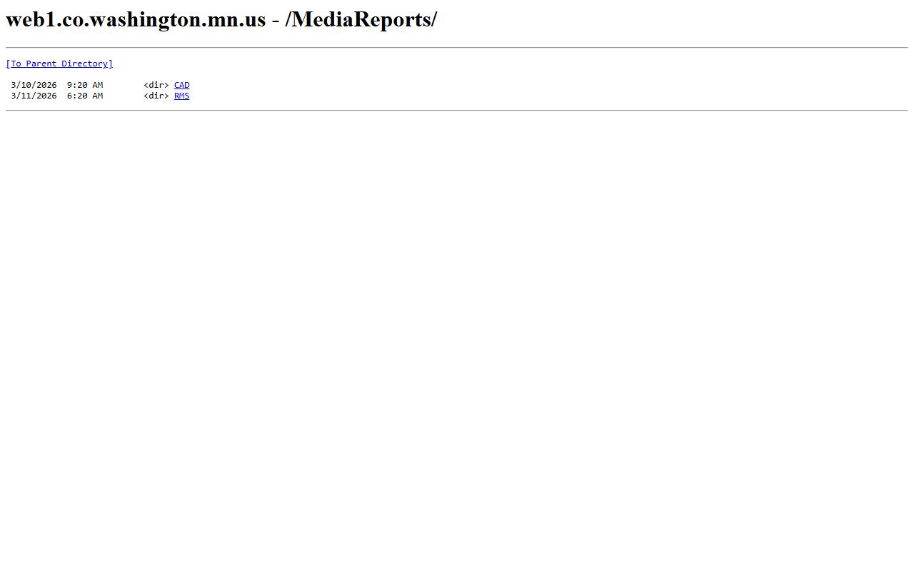 Washington County media reports portal showing Woodbury arrest data