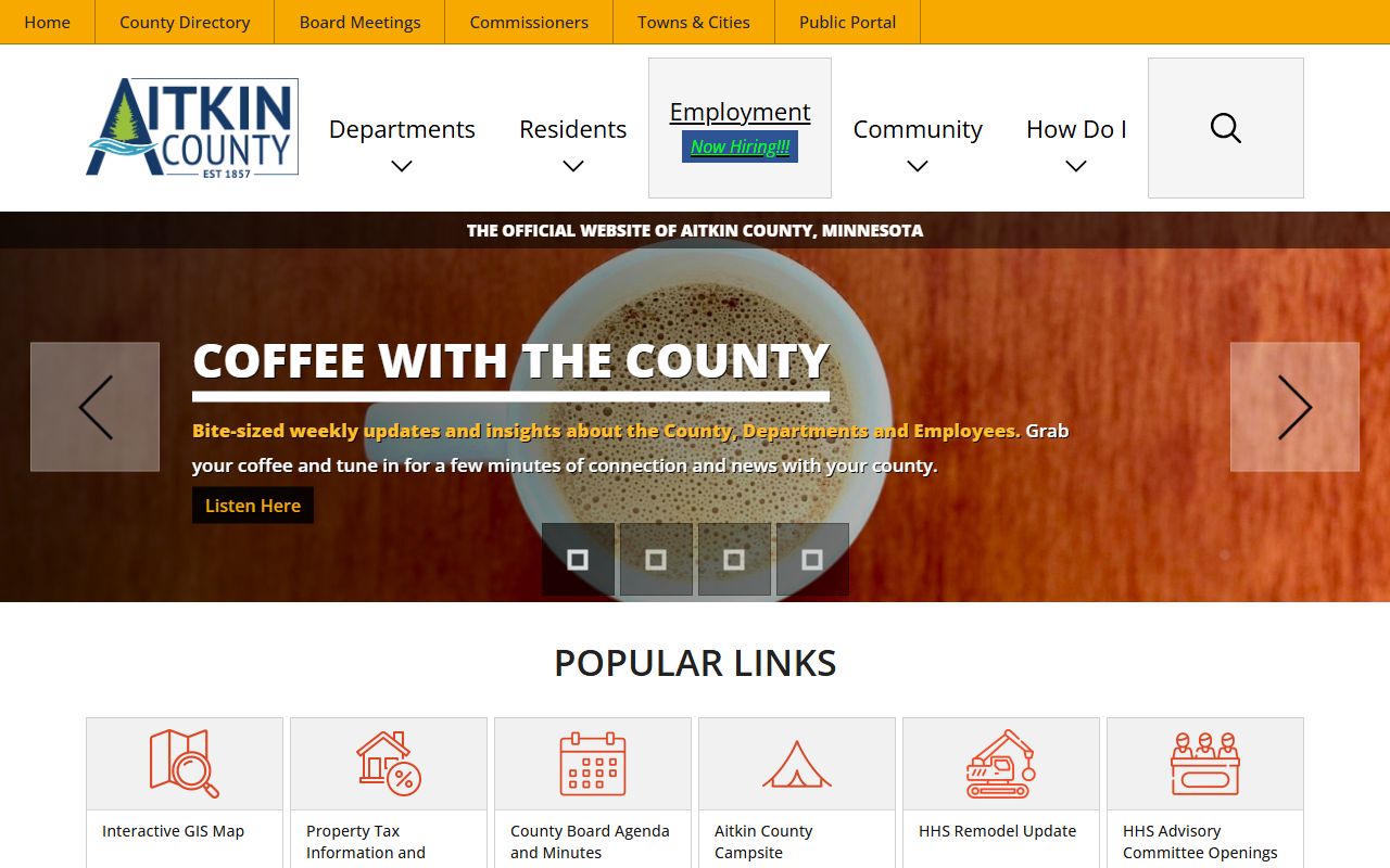 Aitkin County main website showing sheriff and arrest records links