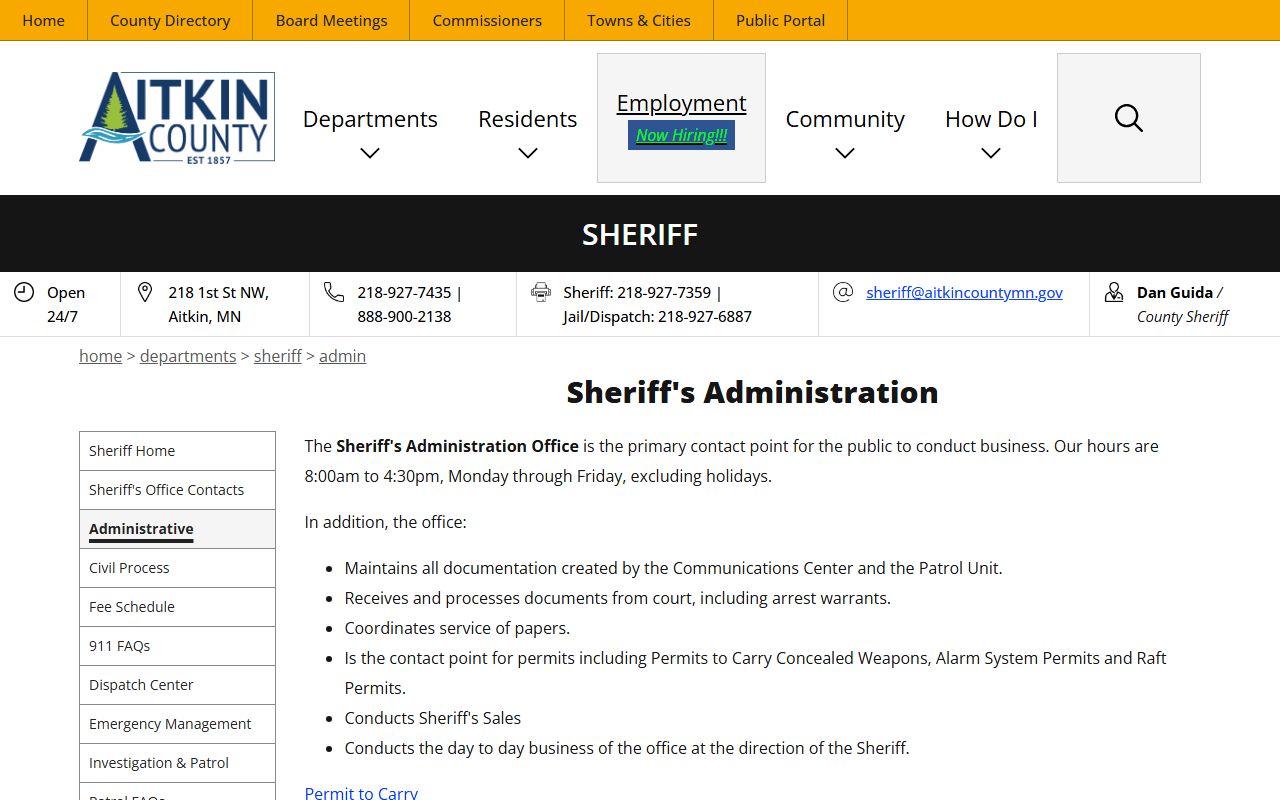 Aitkin County Sheriff inmate roster page for arrest records