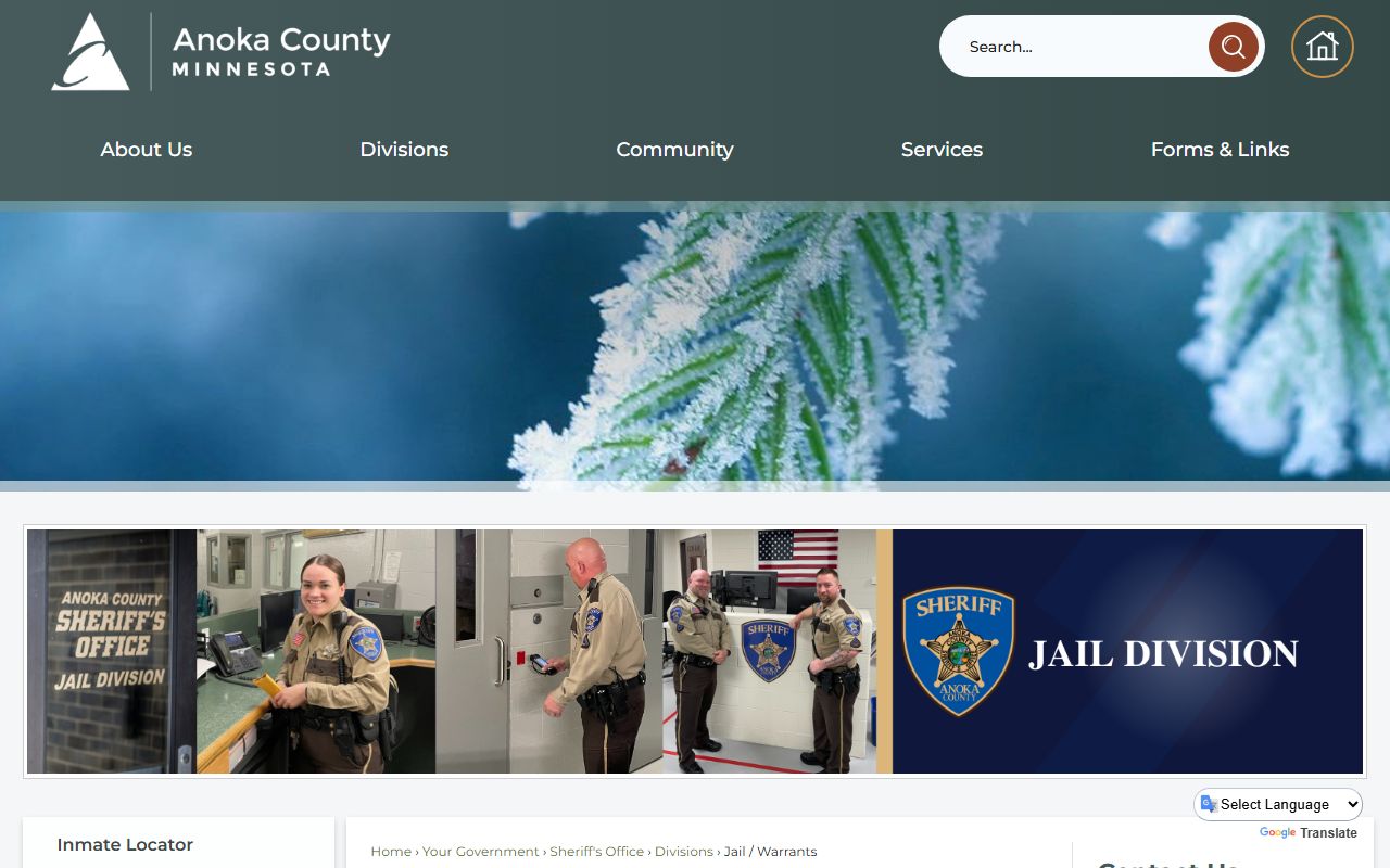 Anoka County jail and warrants page for arrest record searches