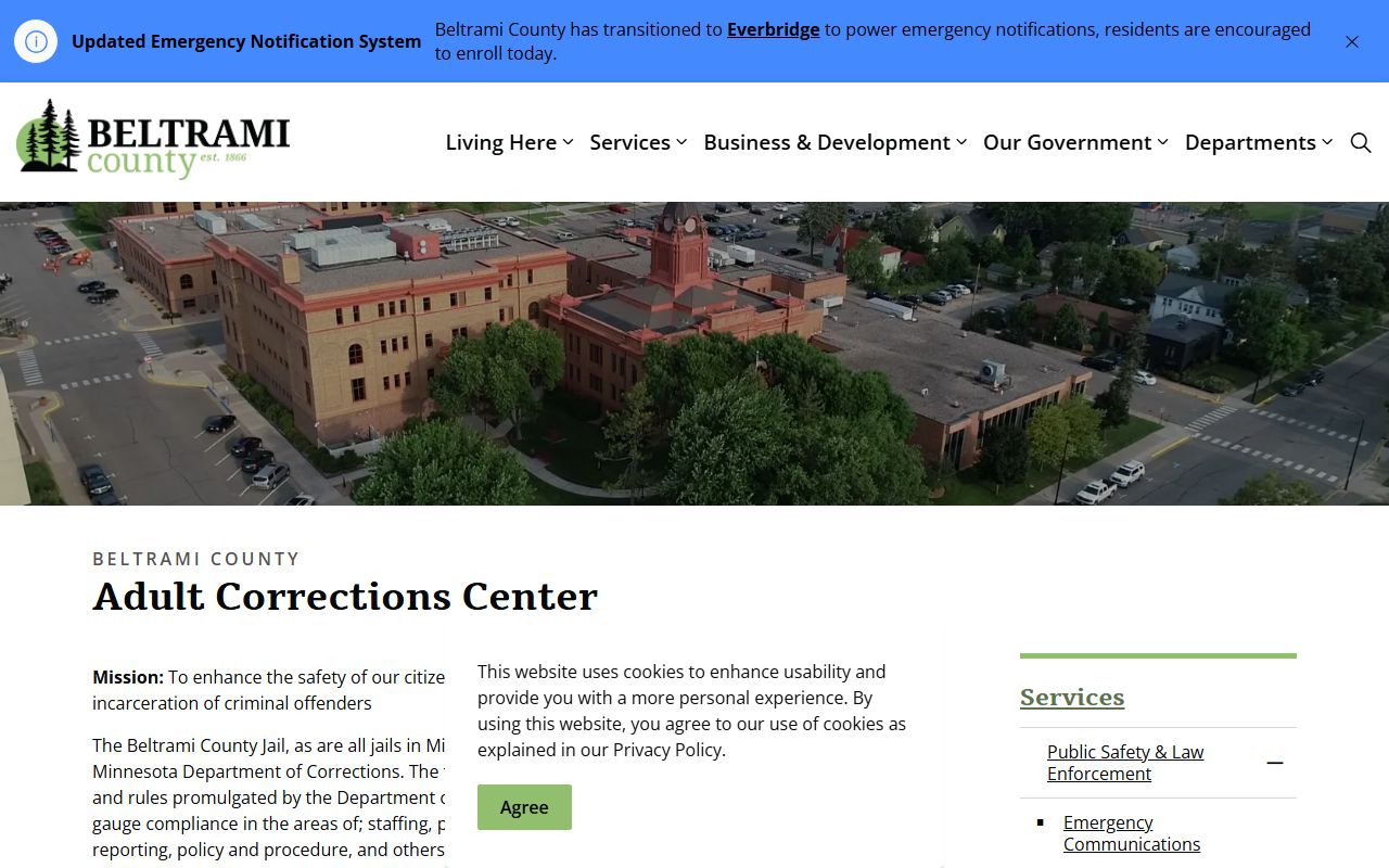 Beltrami County Adult Corrections Center page for inmate and arrest records