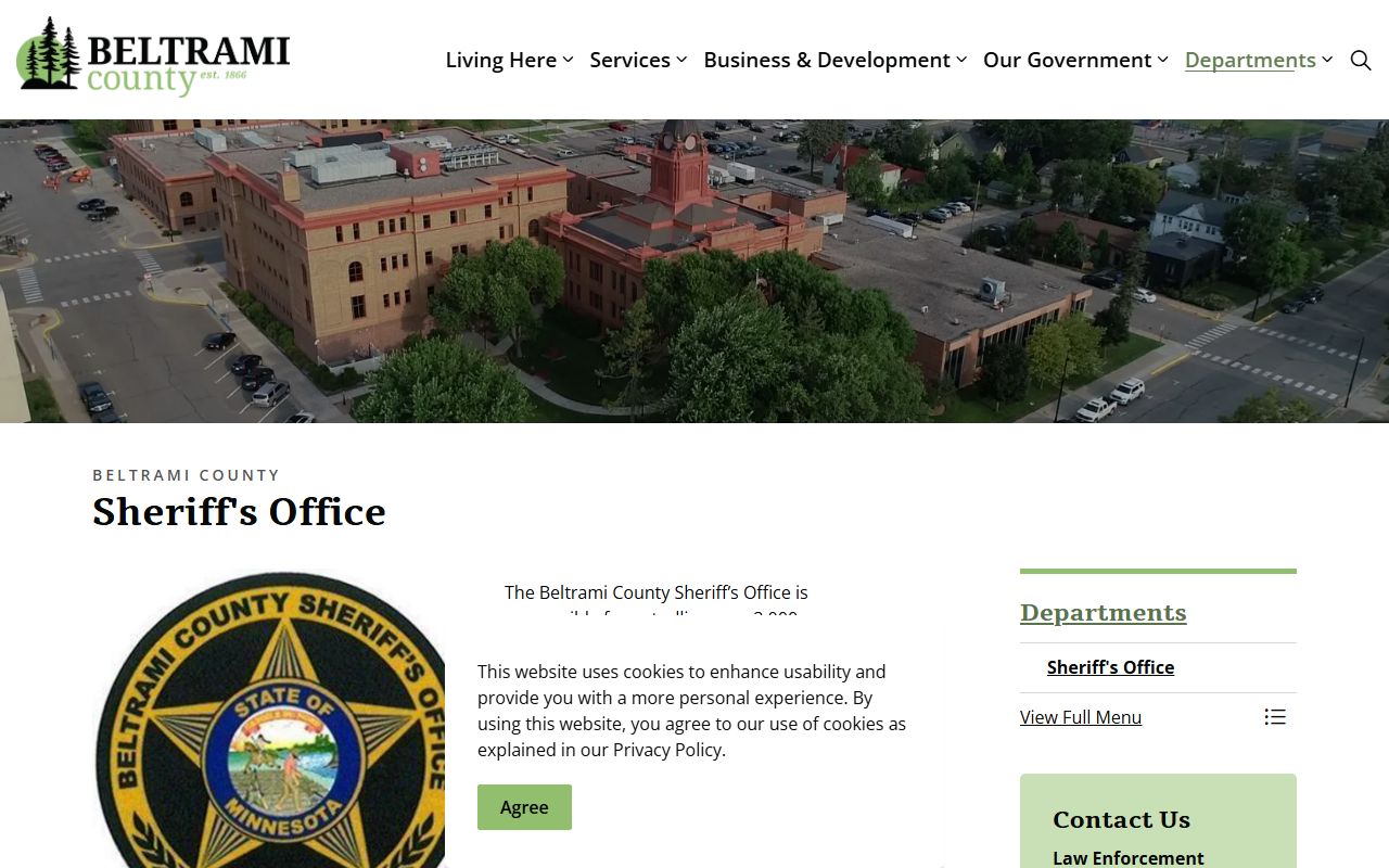 Beltrami County Sheriff's Office page for arrest records and law enforcement contact