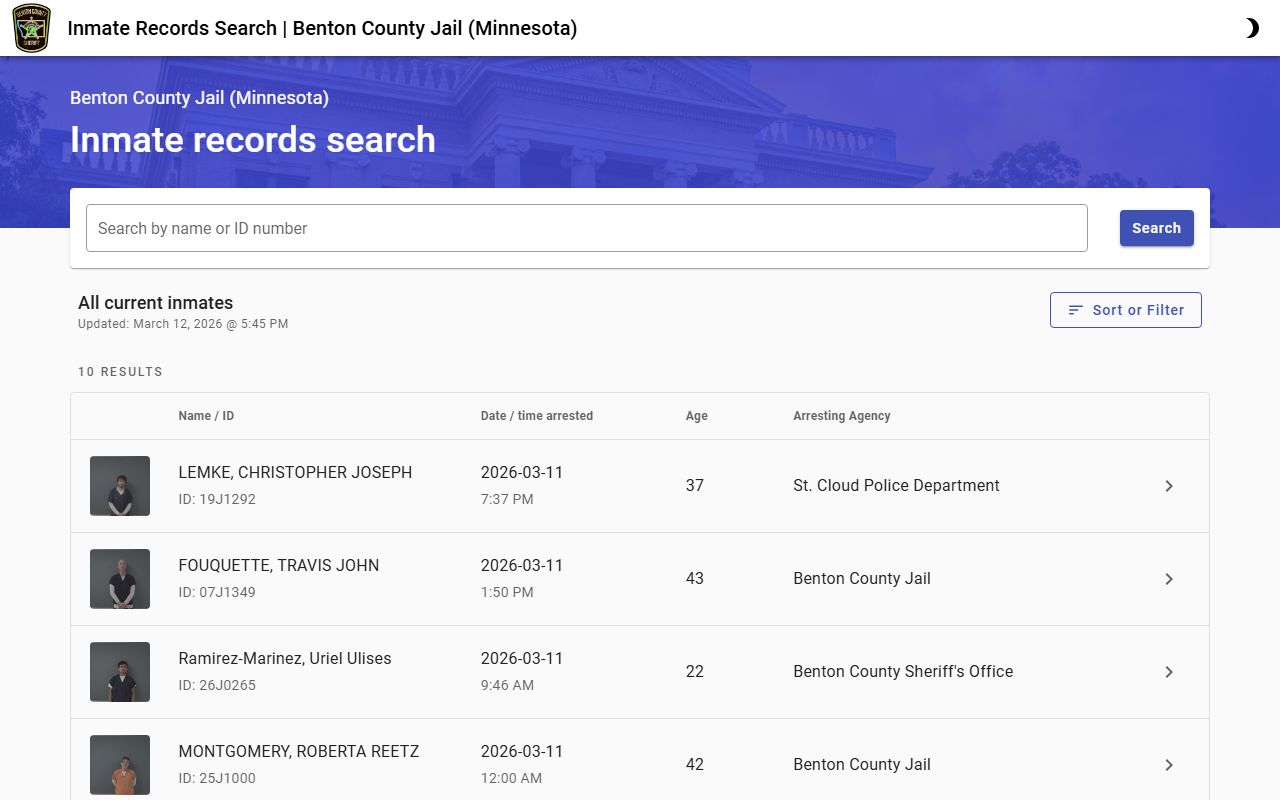 Benton County inmate records search portal for arrest record lookups