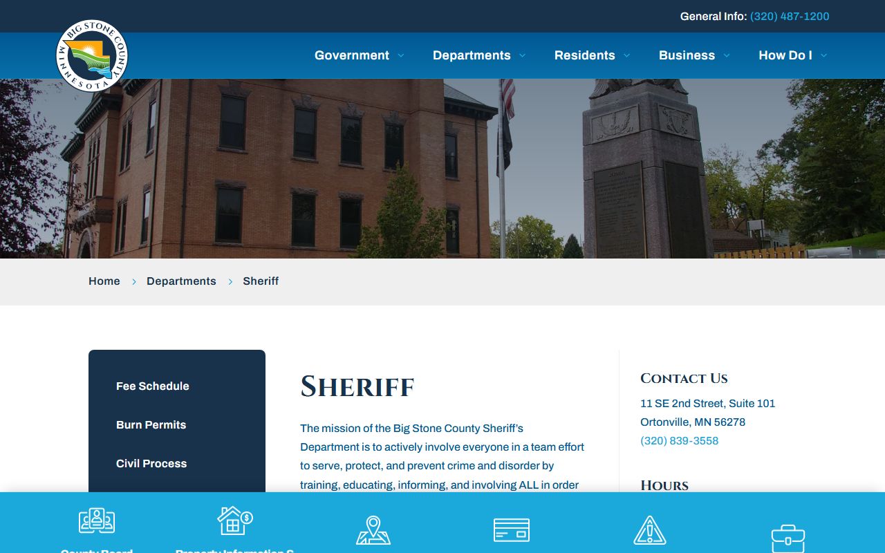 Big Stone County Sheriff's Department page for arrest records and law enforcement contact