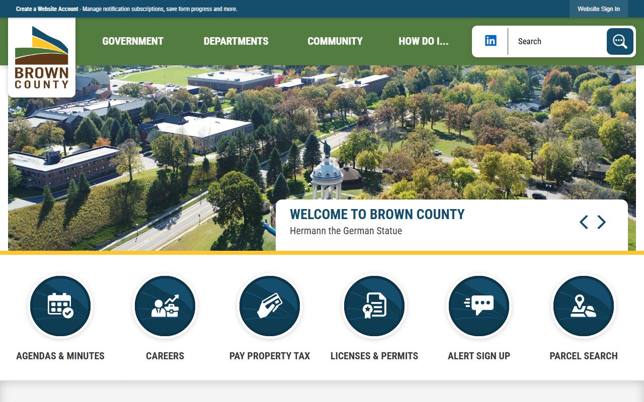 Brown County main website with links to sheriff and arrest records services