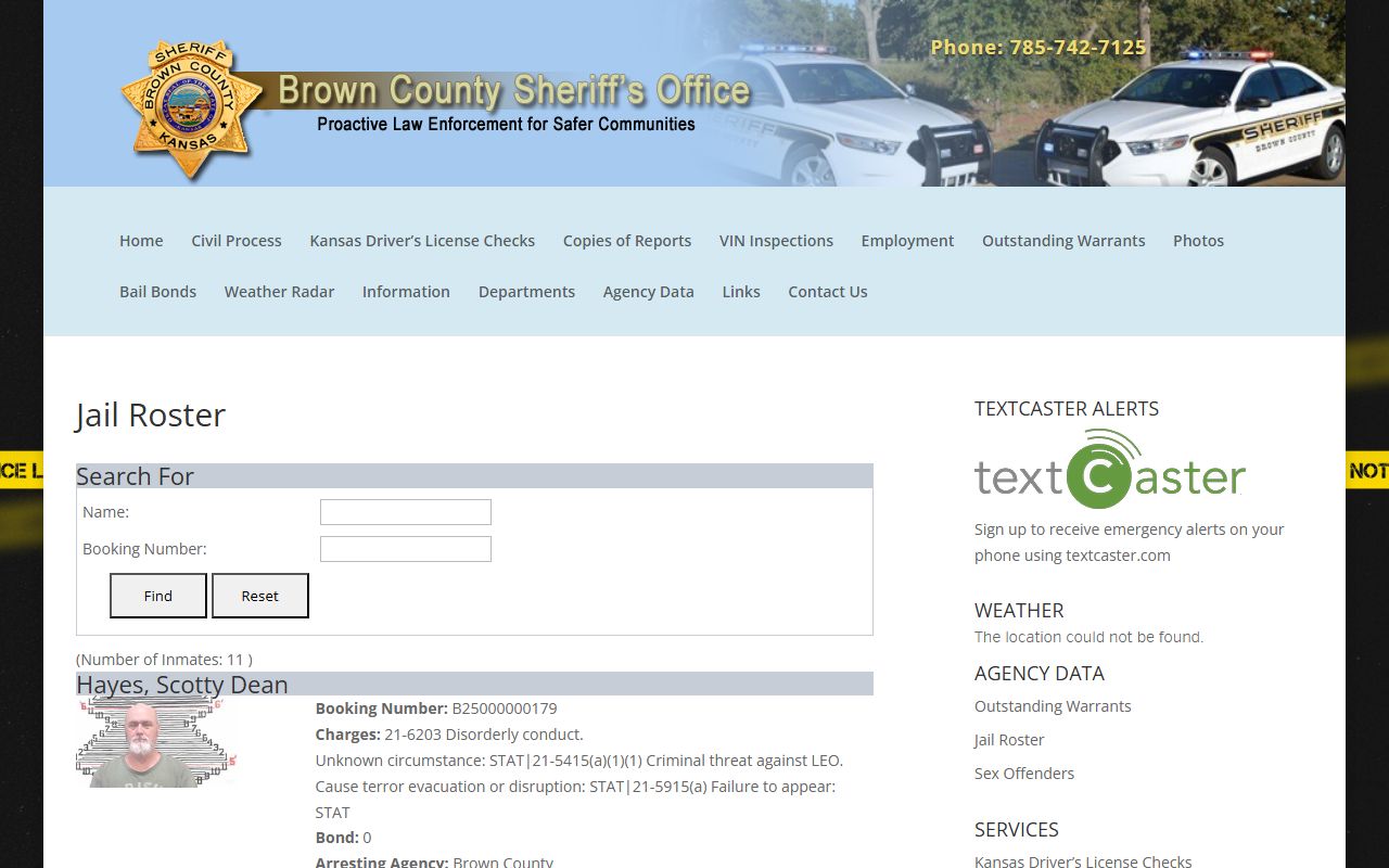 Brown County Sheriff jail roster database with photos and arrest records