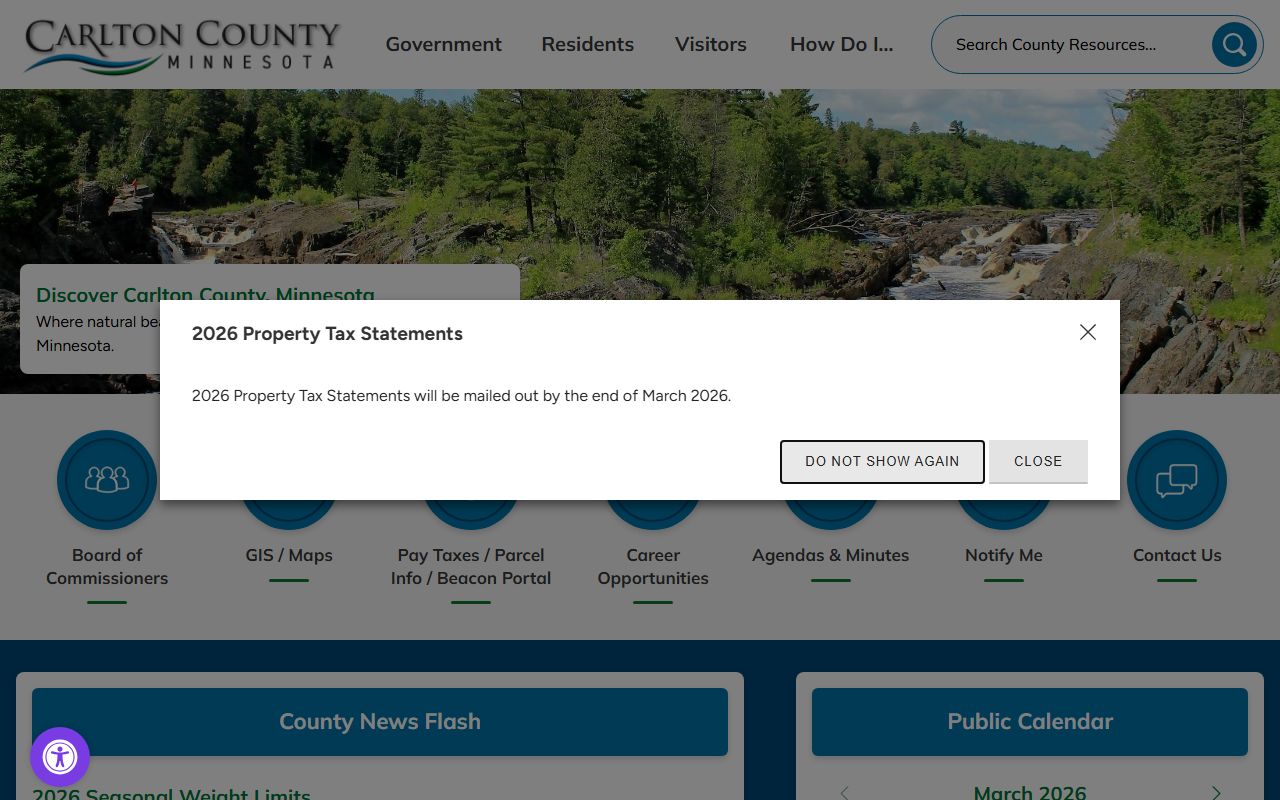 Carlton County main website linking to sheriff and arrest records services