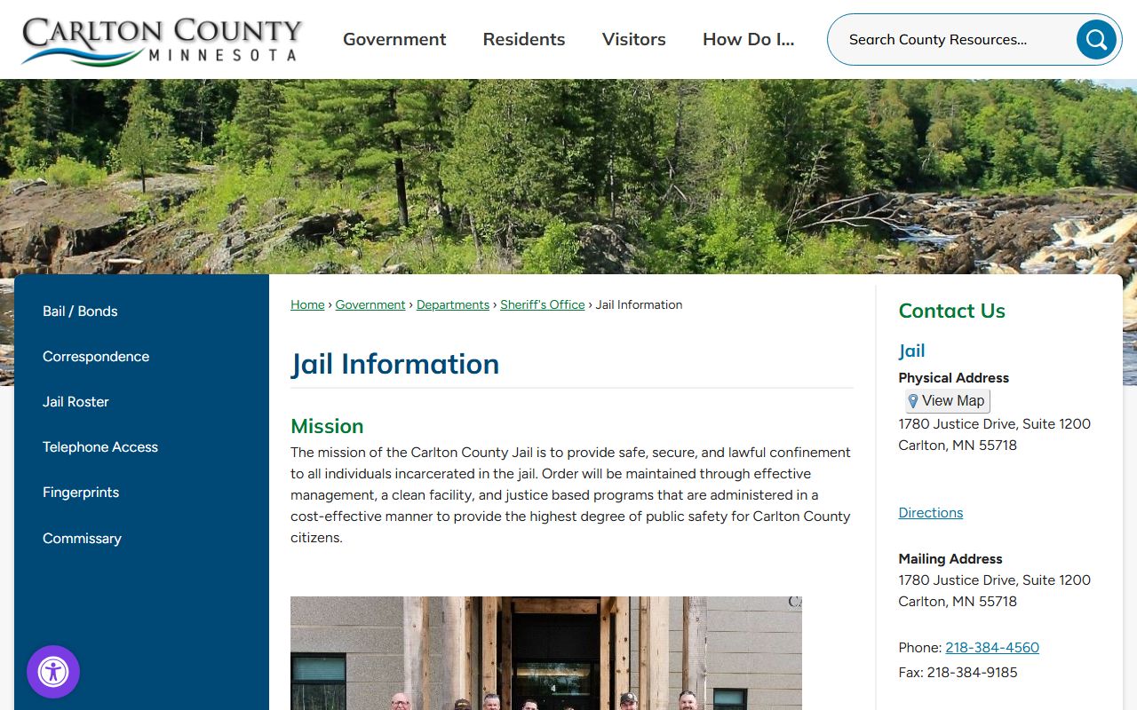 Carlton County jail information page for inmate and arrest record searches