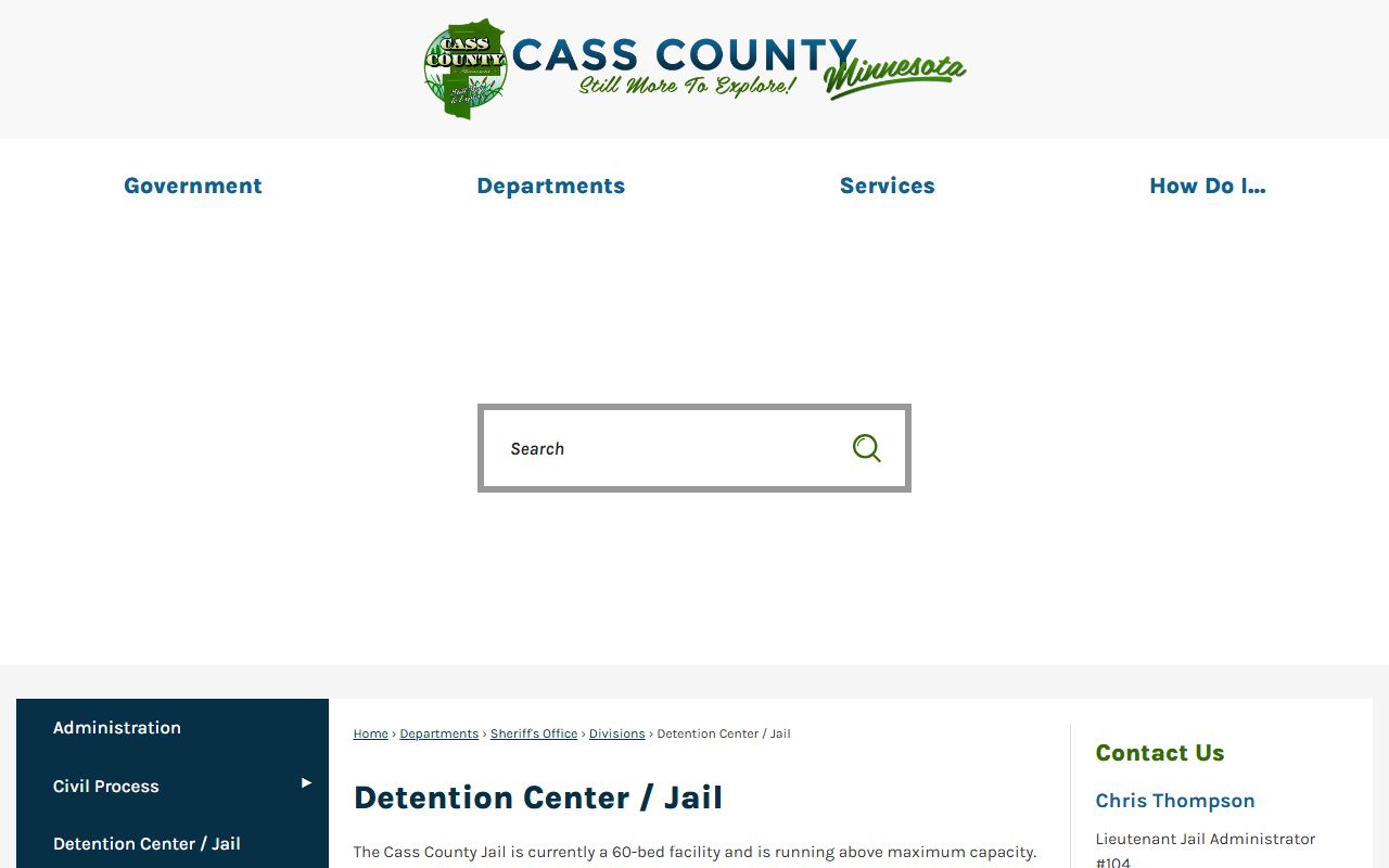 Cass County Detention Center page for inmate search and arrest records