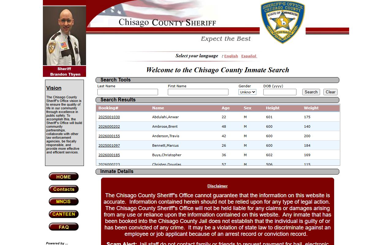 Chisago County inmate locator search tool for finding arrest records