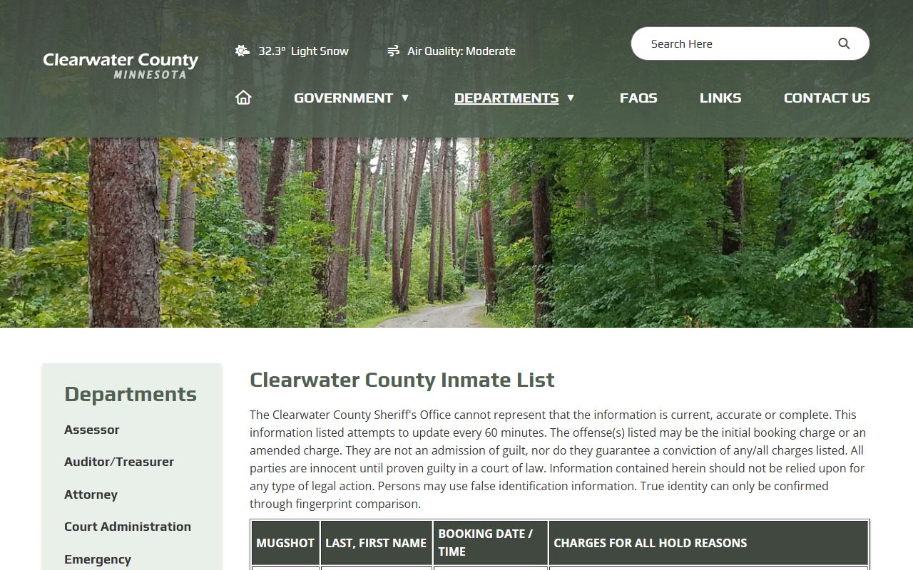 Alternative Clearwater County inmate list view for arrest records search