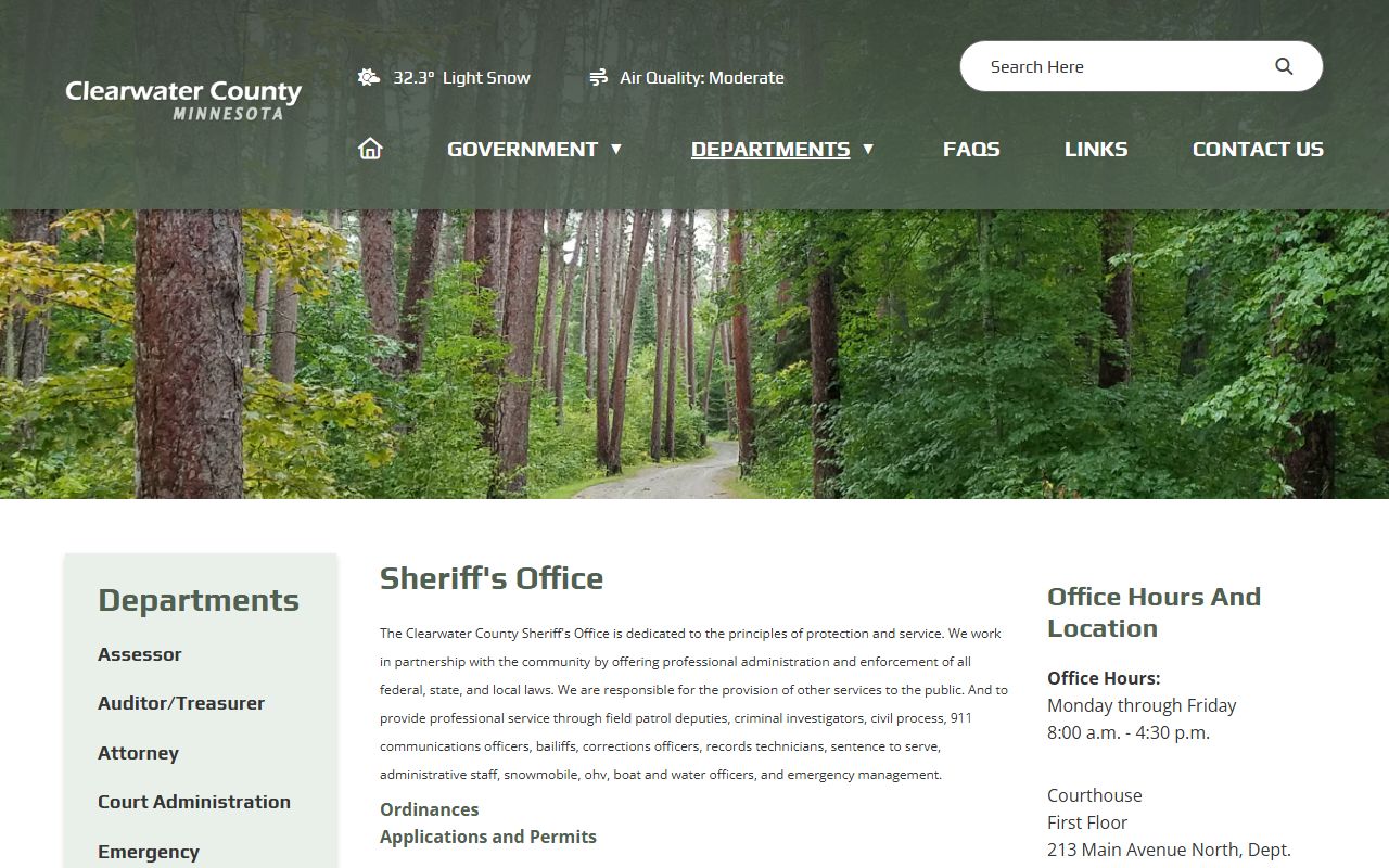 Clearwater County Sheriff's Office page for arrest records and inmate information