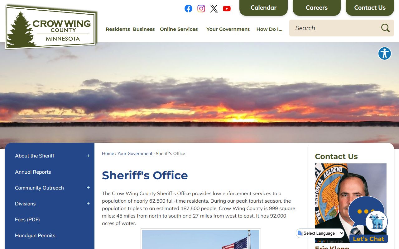 Crow Wing County Sheriff's Office page for arrest records and jail listing