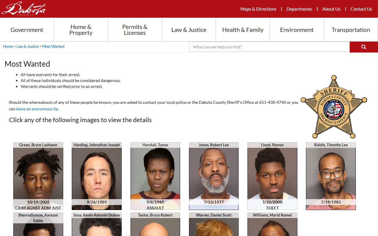 Dakota County most wanted list for active arrest warrants