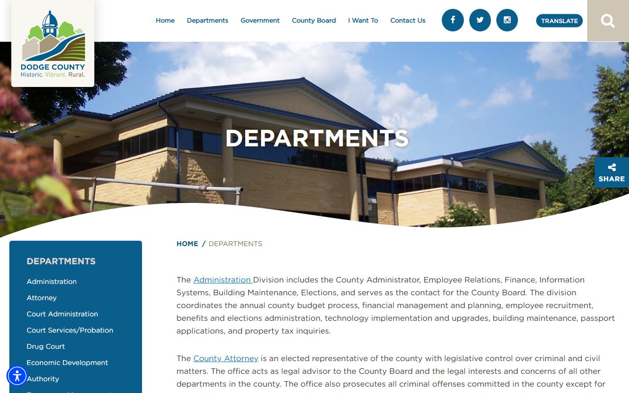 Dodge County departments list showing sheriff and other law enforcement resources