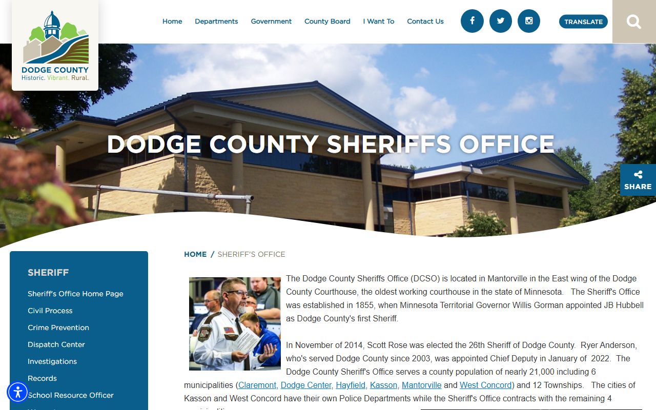 Dodge County Sheriff's Office page with department programs and contact details