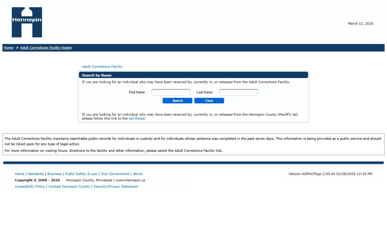 Hennepin County Adult Corrections Facility HJIP inmate search
