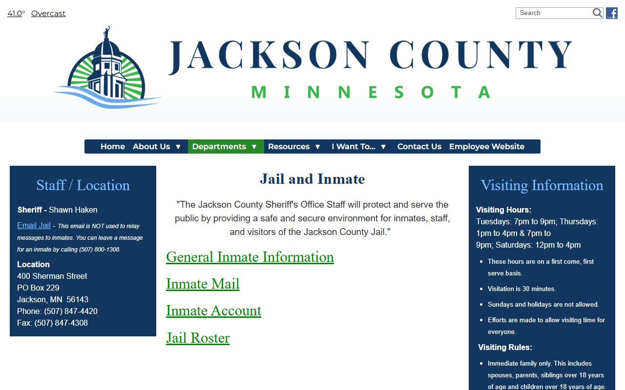 Jackson County Sheriff jail inmate page for arrest records