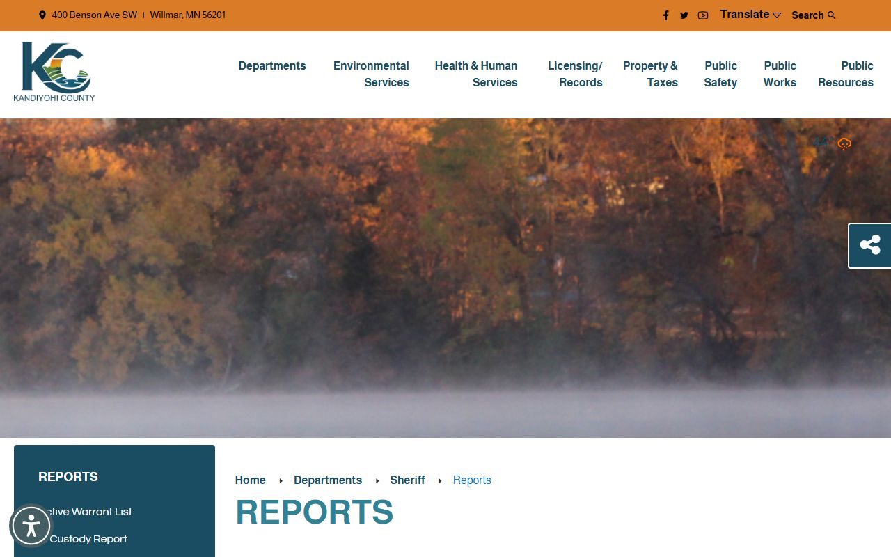 Kandiyohi County Sheriff reports page for requesting arrest records