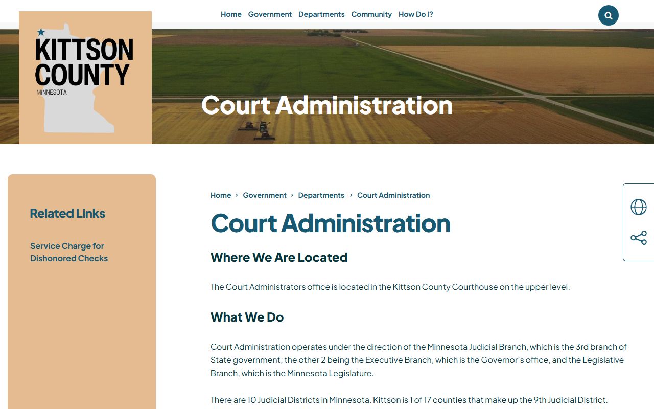 Kittson County Court Administration page for criminal and arrest-related court records