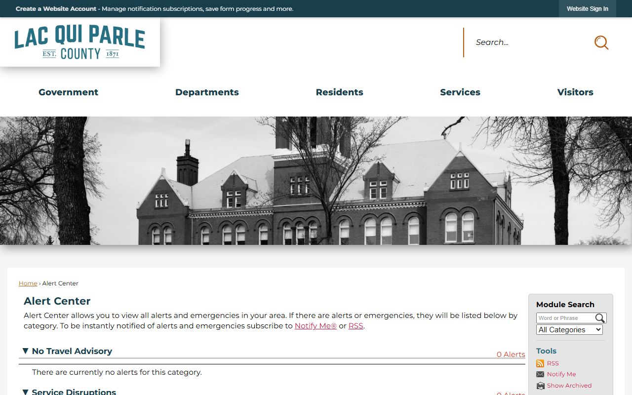 Lac qui Parle County Alert Center page for public safety notifications and incident information