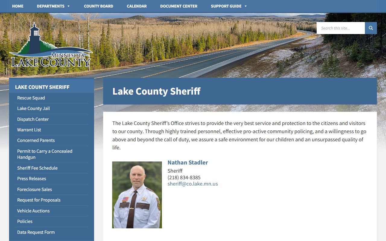 Lake County Sheriff main page for jail roster, warrant list, and arrest records