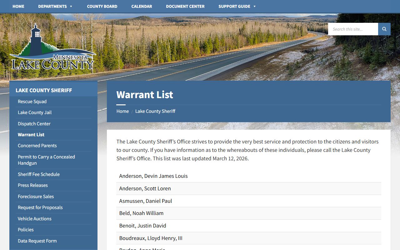 Lake County active warrant list for searching outstanding arrest warrants