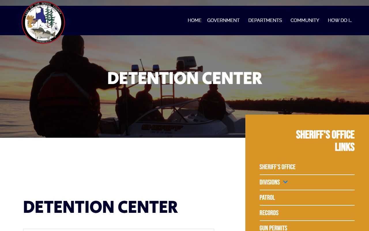 Lake of the Woods County Detention Center page showing jail information and booking procedures