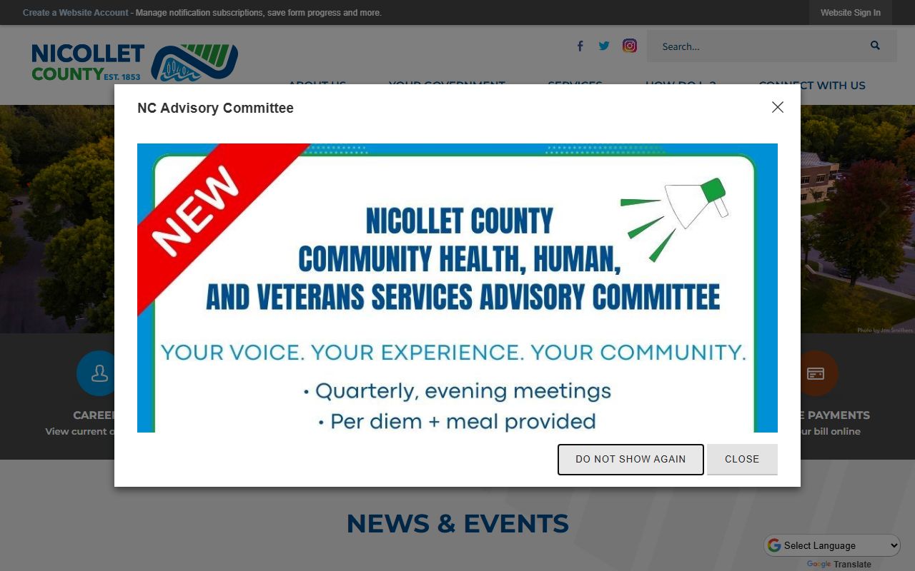 Nicollet County main website homepage