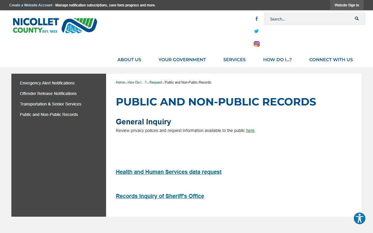 Nicollet County public records and data practices page