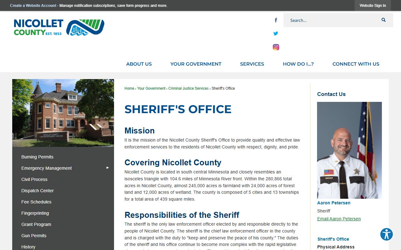 Nicollet County Sheriff's Office page