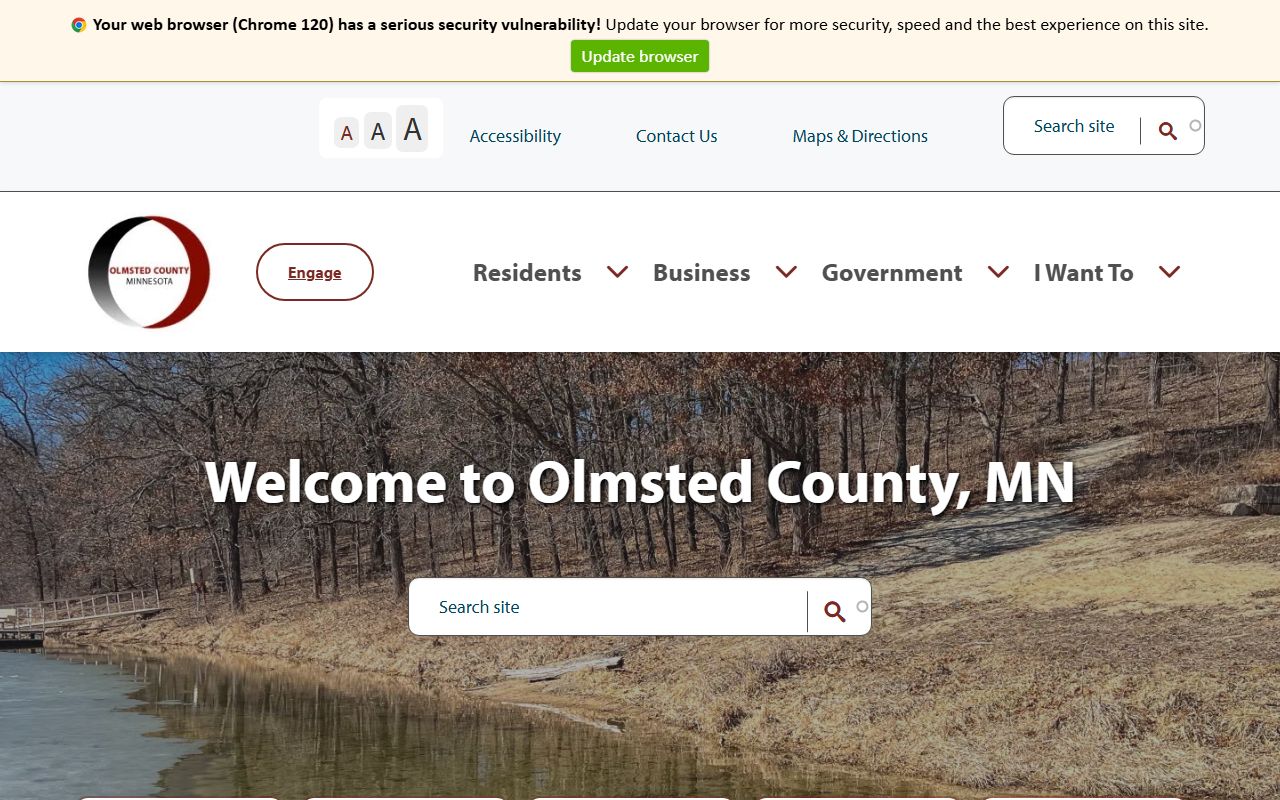 Olmsted County main website homepage with public safety and records links