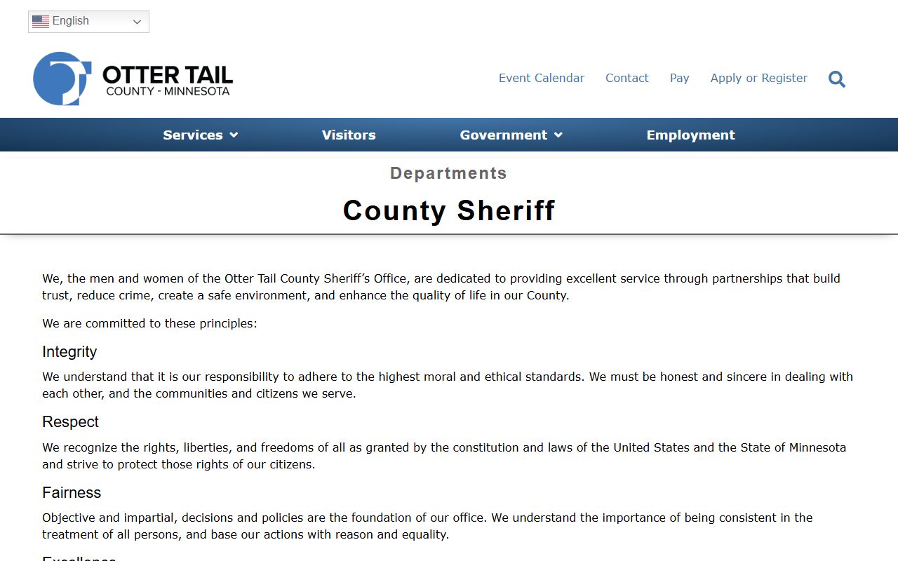 Otter Tail County Sheriff's Office website page