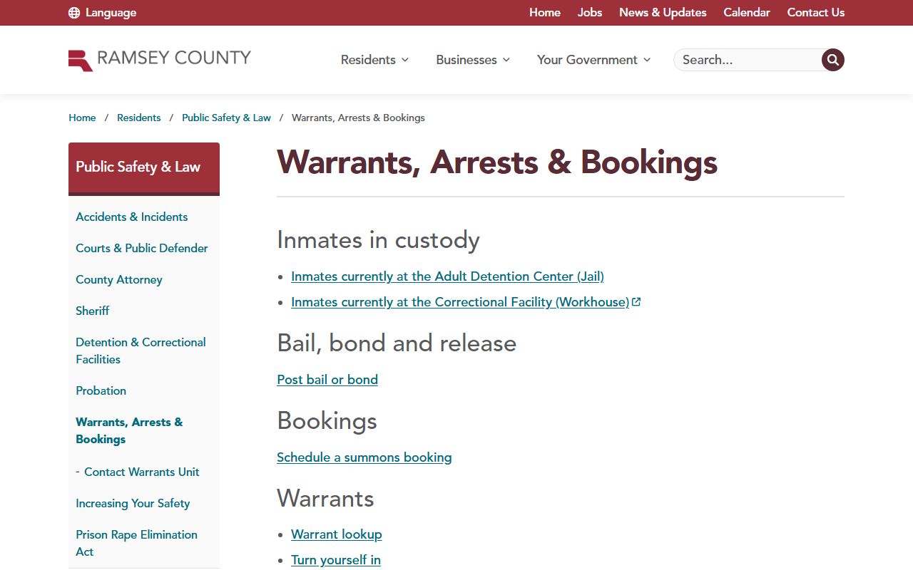 Ramsey County warrants arrests and bookings public safety page
