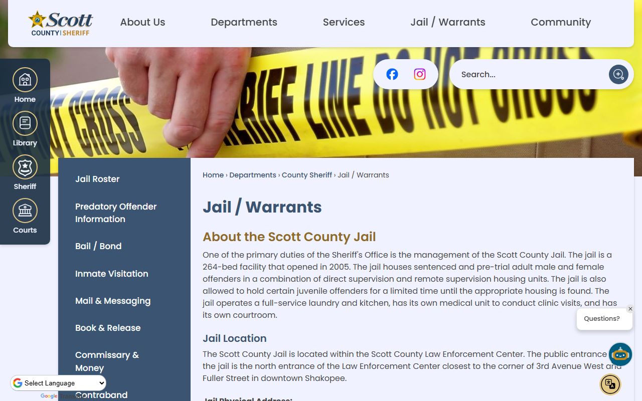 Scott County Sheriff jail and warrants page