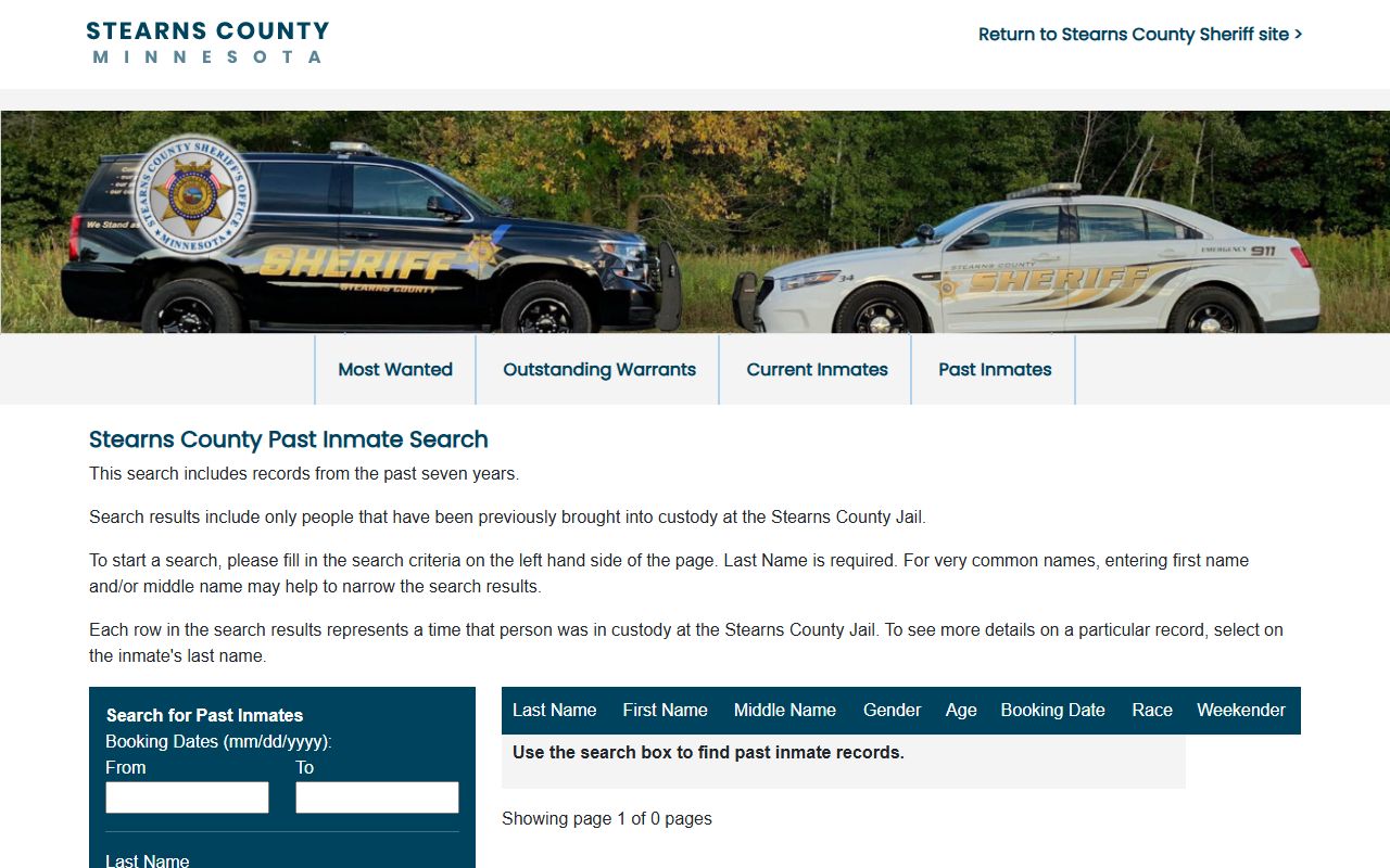 Stearns County past inmate search for historical arrest and booking records