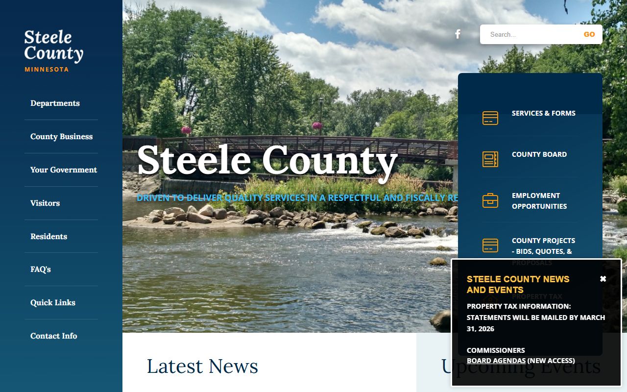Steele County main website with links to sheriff and arrest record resources