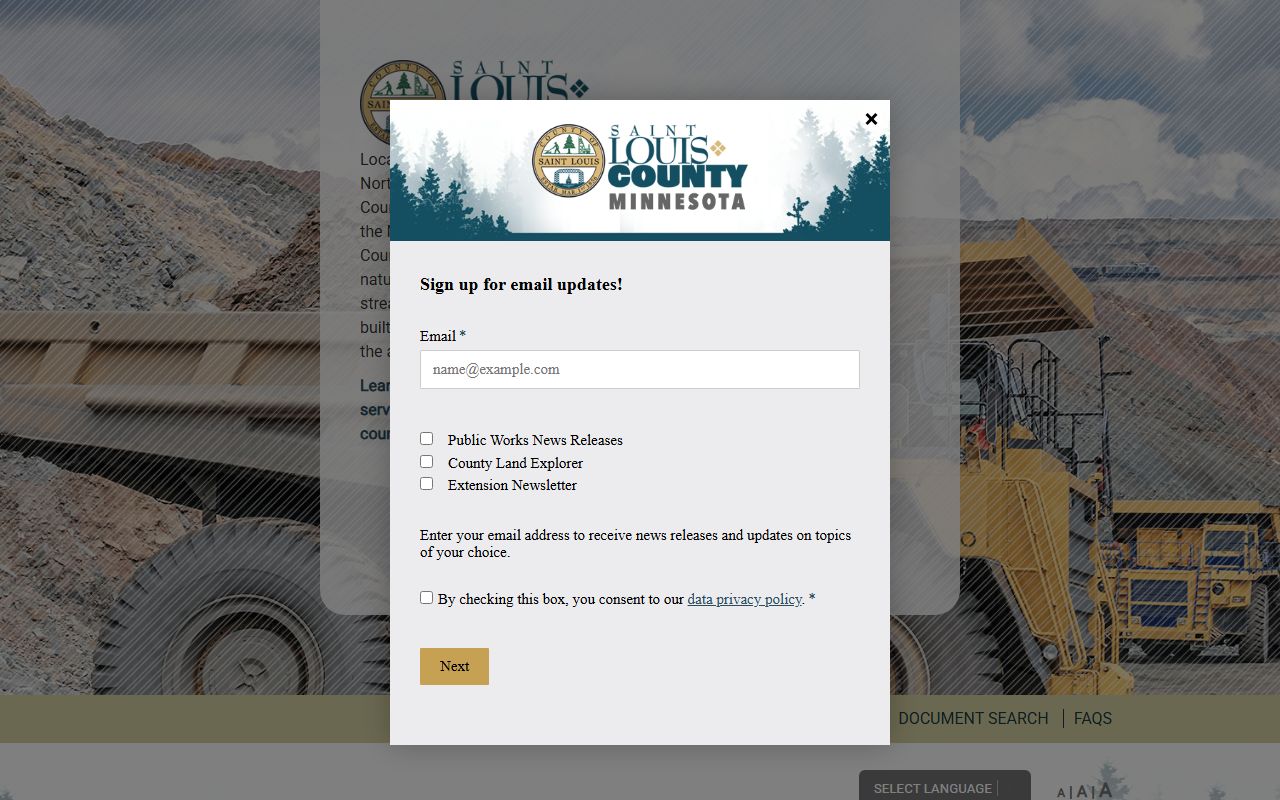 St. Louis County main website with links to sheriff and arrest record departments