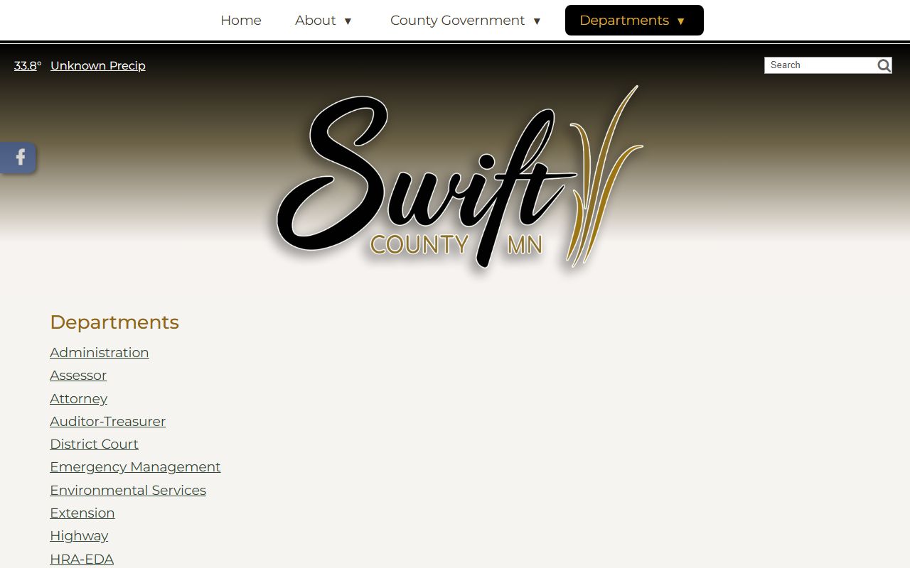 Swift County departments page with links to sheriff and arrest record resources