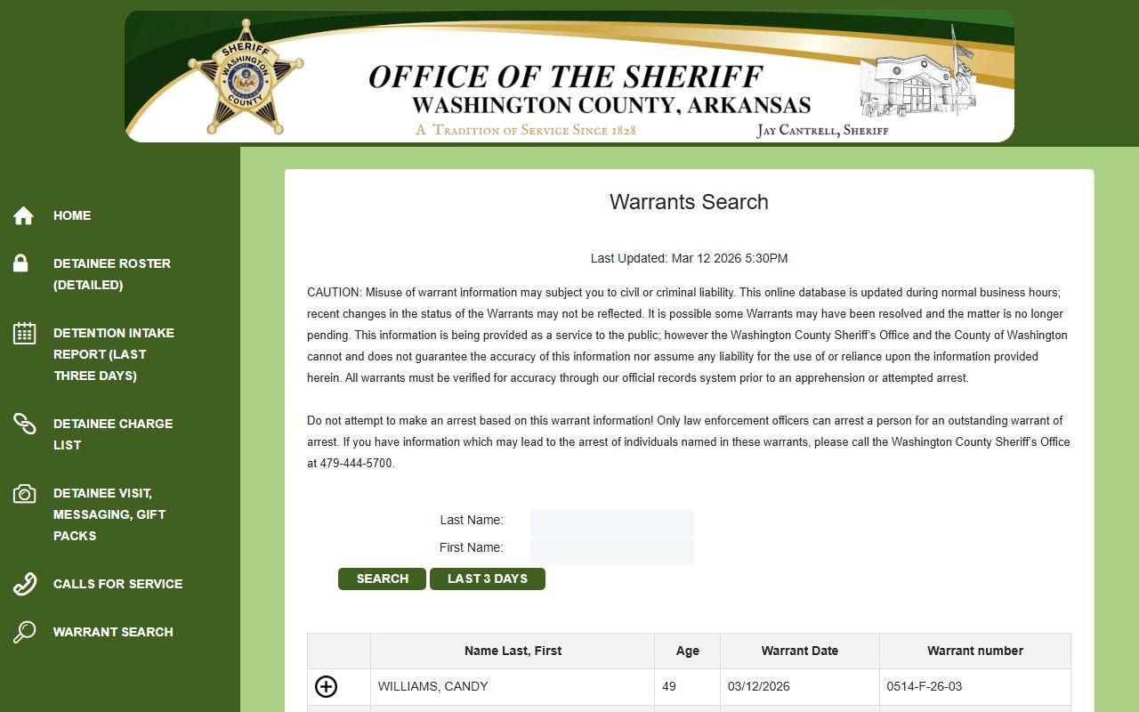 Washington County active warrants list for Minnesota arrest records
