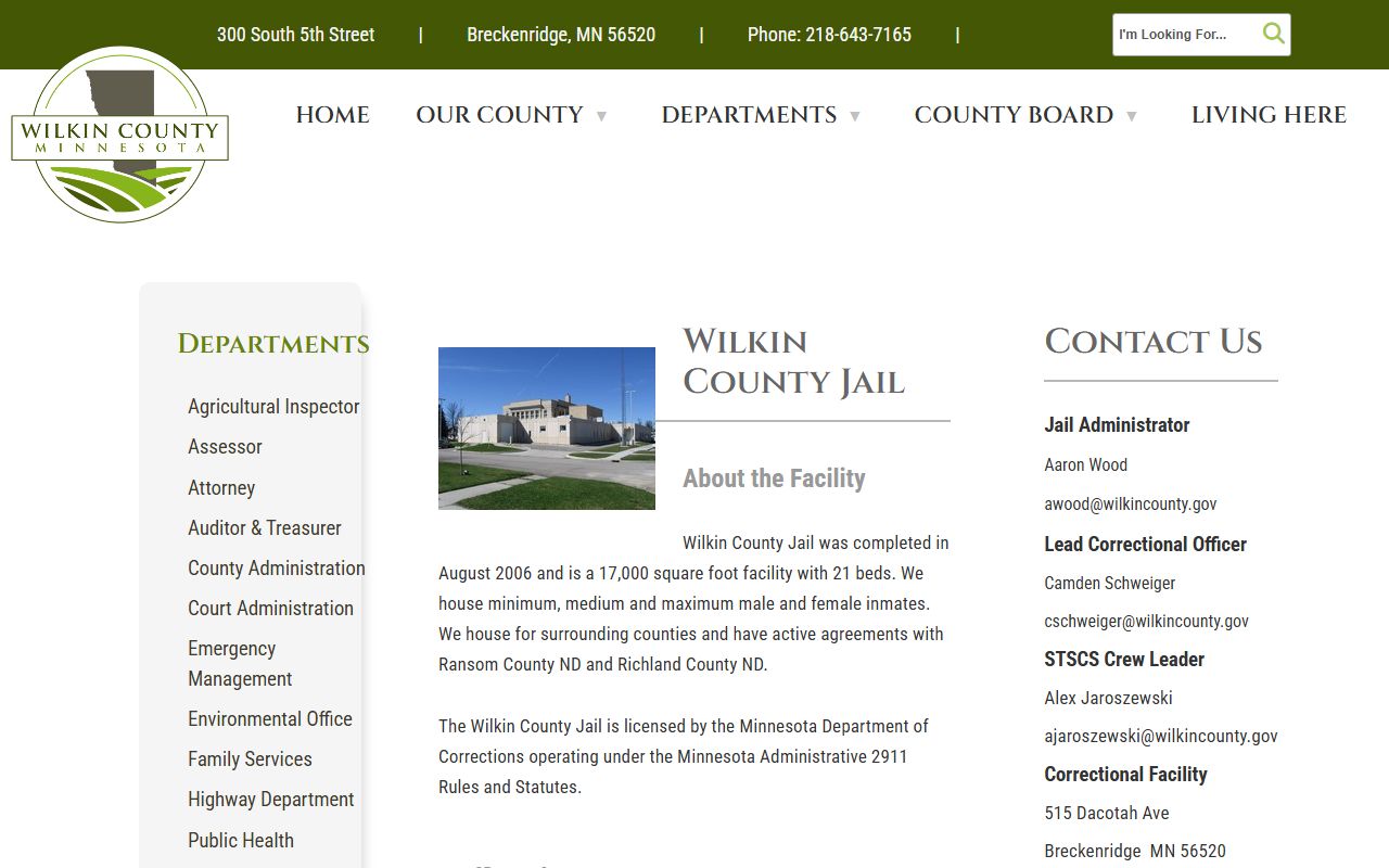 Wilkin County Jail page for Minnesota arrest records